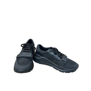 Burberry Auth Mens Black Kingdom Leather Hook loop Mesh Sneakers Sz13 SKU 9712